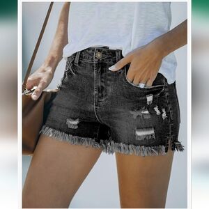 Women's Casual Mid Rise Denim Shorts Stretch Ripped Raw Hem Jean Shorts